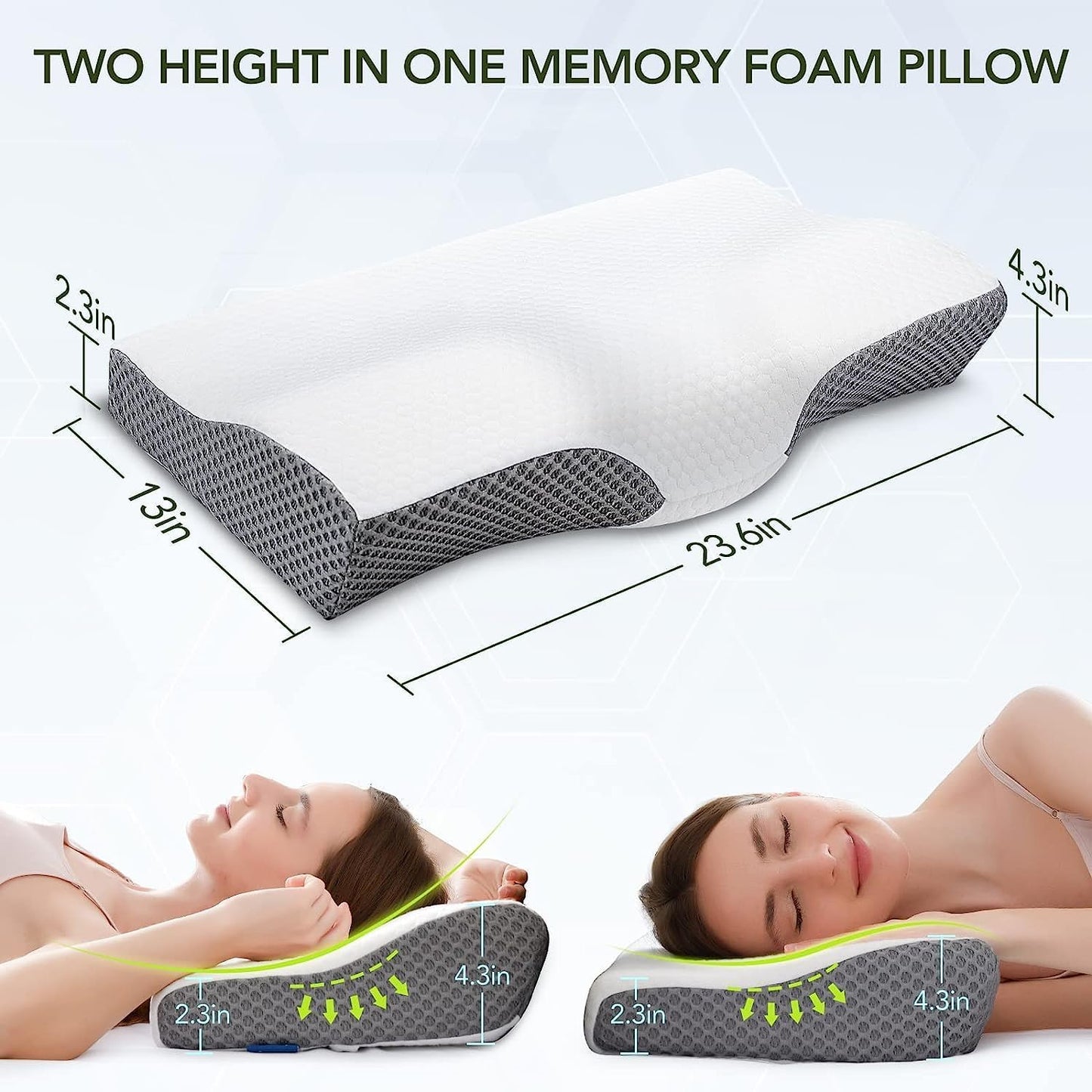 Adjustable Cervical Pillow for Neck and Shoulder Pain Relief, 5x Support Memory Foam Pillows for Sleeping, Orthopedic Contour Traction Pillow Odorless, Bed Pillow for Side Back Stomach Sleeper (Blue)