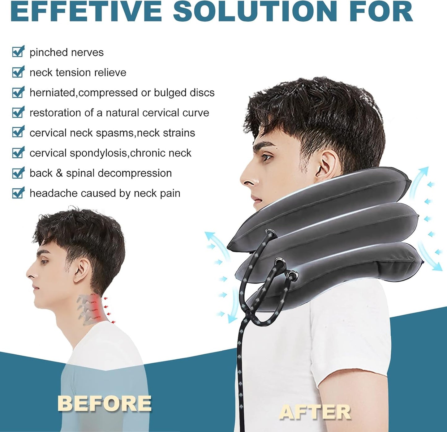Pogcay Cervical Neck Traction Device, Neck Stretcher, Neck Traction Device for Neck Pain Relief, Cervical Neck Traction Device, Inflatable Neck Brace & Neck Decompression(Gray)