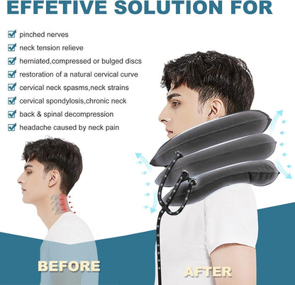 Pogcay Cervical Neck Traction Device, Neck Stretcher, Neck Traction Device for Neck Pain Relief, Cervical Neck Traction Device, Inflatable Neck Brace & Neck Decompression(Gray)