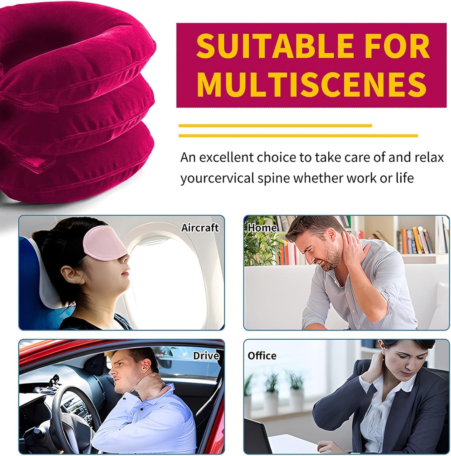 Travel Pillow, Cervical Neck Traction Device, Portable Neck Stretcher Cervical Traction Provide Neck Support and Neck Pain Relief, Neck Traction Devices for Home Use Neck Decompression (Blue)