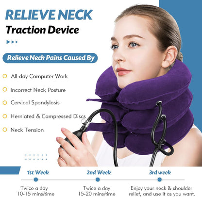 Jaximy Neck Stretcher, Cervical Traction Device, Neck Pain Relief, Adjustable Inflatable Neck Brace& Cervical Pillow, Cervical Neck Traction Device, Cervical Neck Pillow Home Use Decompression(purple)