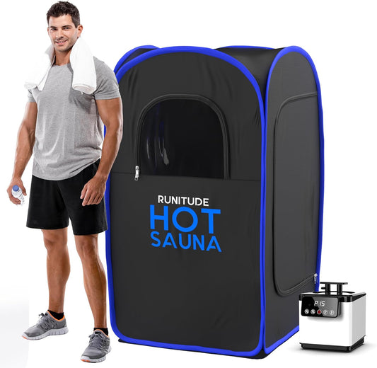 Runitude Portable Sauna Steam Tent | Full Size Home Personal Sauna Box Steam Room | Touchscreen 1000W 2.6 litre Generator | Including 1x Chair, 1x Foot Mat & 1x Protective Floor Mat | Men & Women