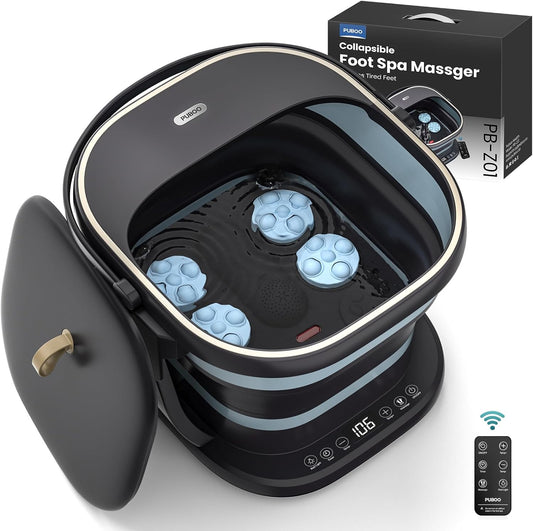 Puboo Collapsible Heated Foot Spa Bath with Remote, 95-115°F Precise Temp Control, Motorized Massage Rollers & Acupressure, Quiet <50dB, Fits US Men’s Size 11 | Ideal Gift for Family & Friends