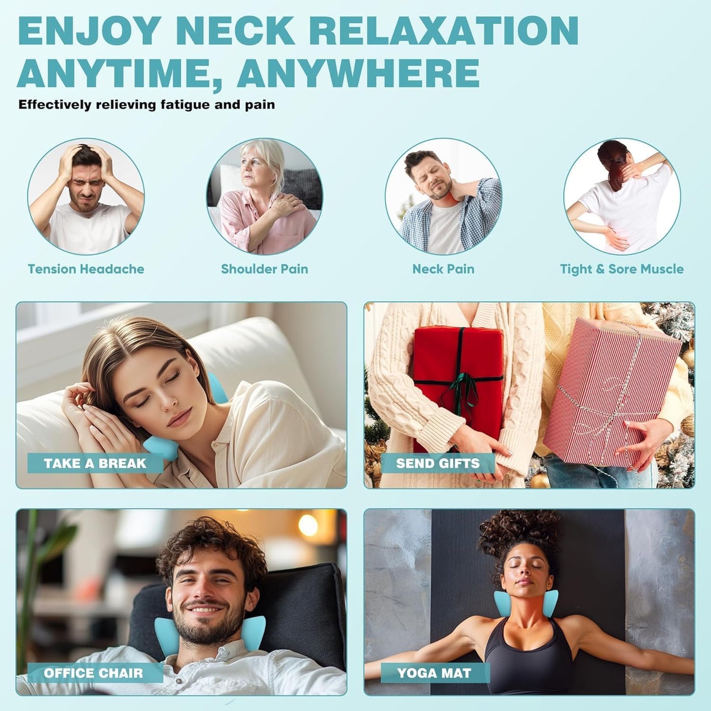 Angju Heated Neck Stretcher with Red Light Therapy, Wireless Cervical Traction Device for TMJ Pain Relief and Shoulder Relaxer, Neck Stretcher Pillow for Home/Office Used