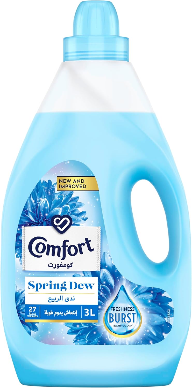 COMFORT Fabric Softener, Spring Dew, with freshness-burst technology for longer lasting fragrance & soft clothes, 4L x 2