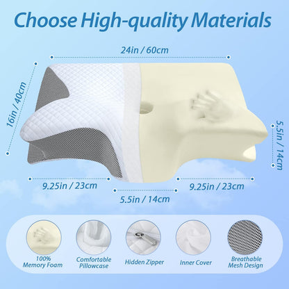 HOMCA Memory Foam Cervical Pillow, 2 in 1 Ergonomic Contour Orthopedic Pillow for Neck Pain, Contoured Support Pillows for Side Back Stomach Sleepers
