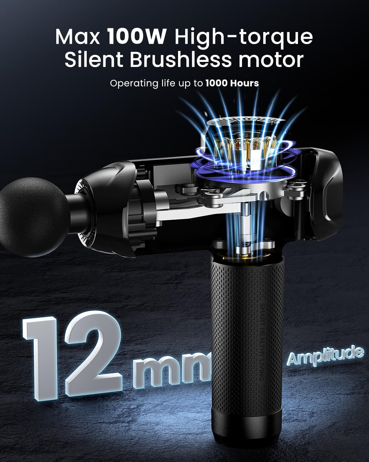 RENPHO R3 Upgrade Power Massage Gun Deep Tissue, Powerful 12 mm Amplitude Muscle Massage Gun, LCD Touch Electric Handheld Massager for Body Muscle Tense Relax with Carry Case, Gifts for Men (Black)