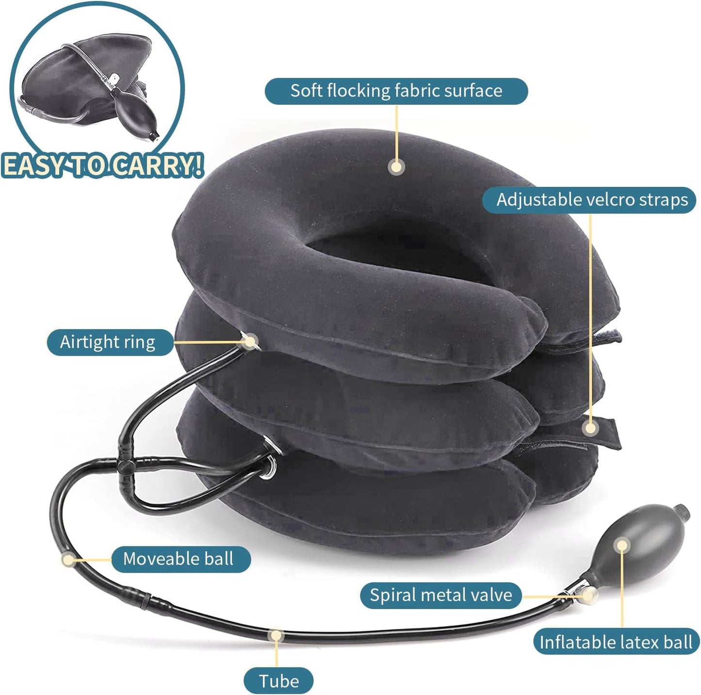 Pogcay Cervical Neck Traction Device, Neck Stretcher, Neck Traction Device for Neck Pain Relief, Cervical Neck Traction Device, Inflatable Neck Brace & Neck Decompression(Gray)