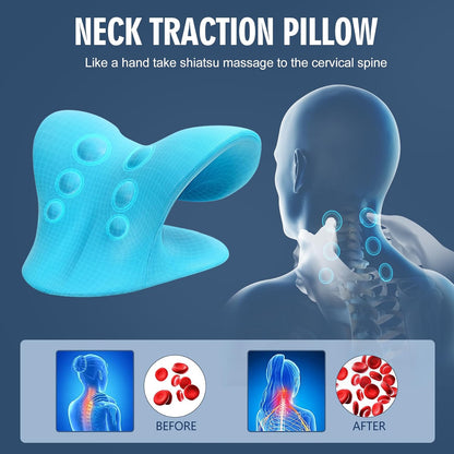 ComfortLife Neck Stretcher for Pain Relief, Neck and Shoulder Relaxer Cervical Traction Device Pillow for Muscle Relax and TMJ Pain Relief (Blue)