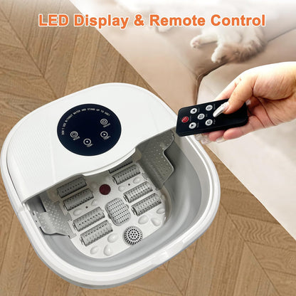 Gluckluz Collapsible Foot Spa Foldable Bath Tub Pedicure Soaking Tub Electric Foot Washer Basin with Remote Temperature Control & Heat Bubbles & 8 Massage Rollers for Feet Stress Relief Home Office