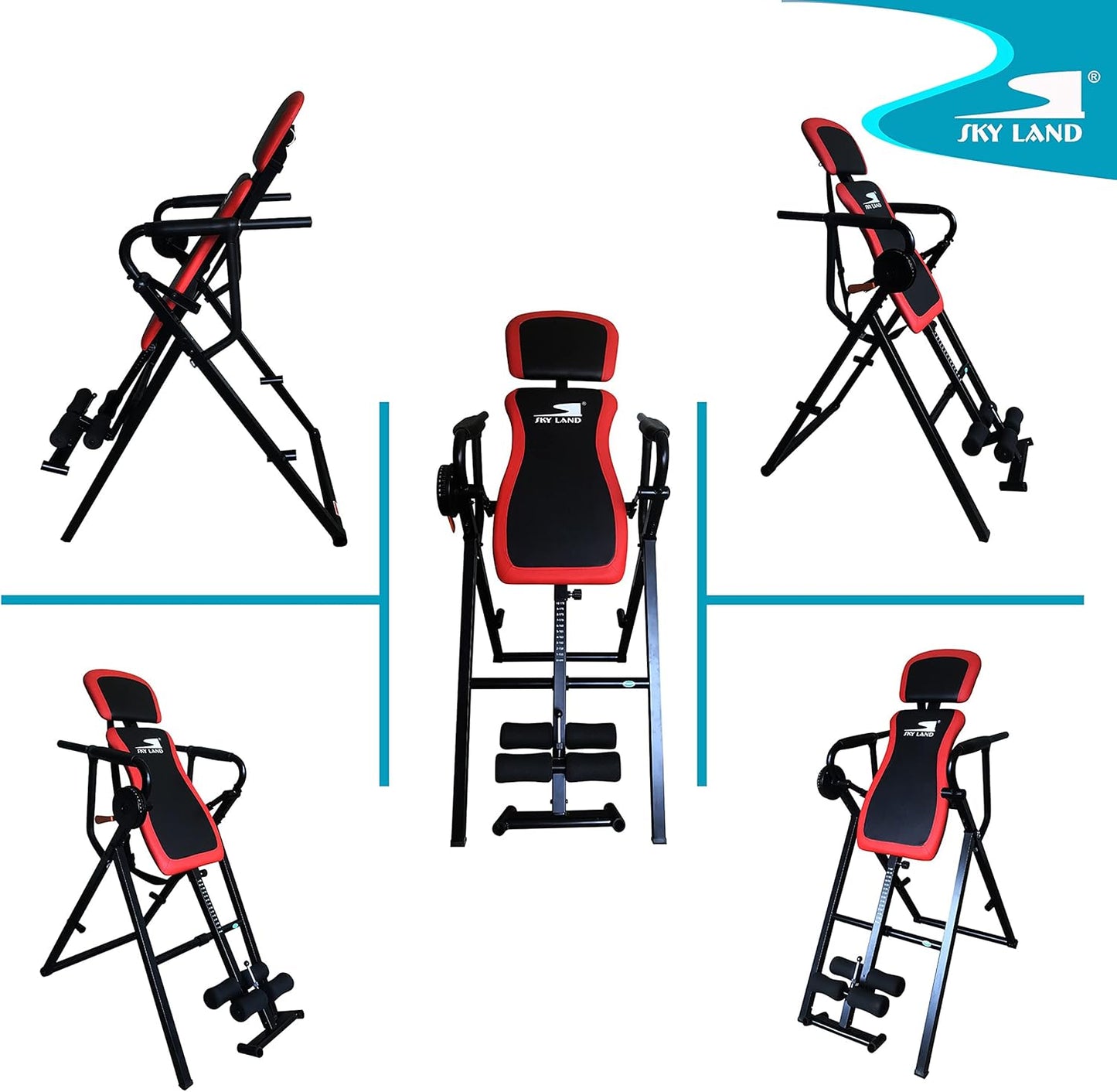 SKY LAND 6 In 1 Sturdy Inversion Table-Em-1863: Inversion/Steel Frame/Adj.Safety Belt/Extra-Large Padding/Comfortable Safety Feet Bar/Intelligent Swivel System/For Stretching, Pain Relief-EM-1863