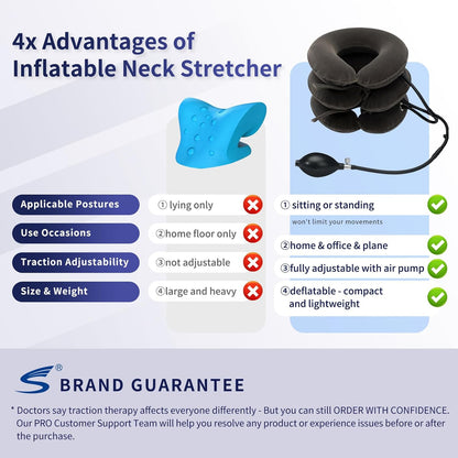 S Cervical Neck Traction Device for Instant Neck Pain Relief - Inflatable & Adjustable Neck Stretcher Neck Support Brace, Best Neck Traction Pillow for Home Use Neck Decompression