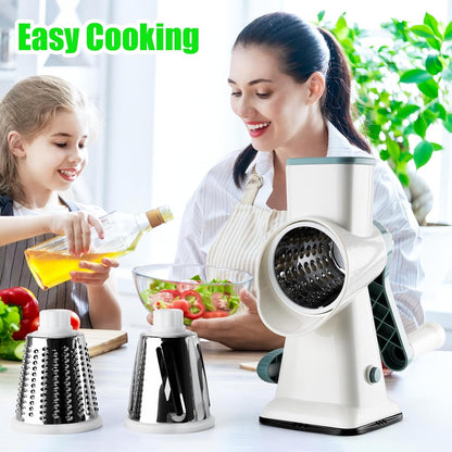 Rotary Cheese Grater Manual with 3 Blades for Slice, Dice, Julienne, Vegetable Chopper Safest Vegetable Slicer Home Accessories Cutter for Salad Potato Veg Onion Garlic Carrot Fruit
