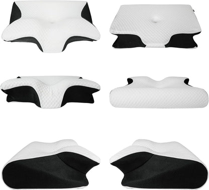 HOMCA Memory Foam Cervical Pillow, 2 in 1 Ergonomic Contour Orthopedic Pillow for Neck Pain, Contoured Support Pillows for Side Back Stomach Sleepers