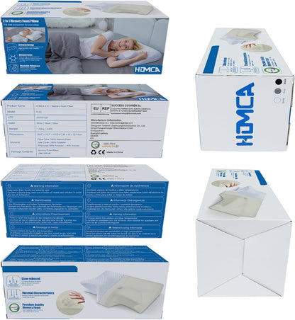 HOMCA Memory Foam Cervical Pillow, 2 in 1 Ergonomic Contour Orthopedic Pillow for Neck Pain, Contoured Support Pillows for Side Back Stomach Sleepers