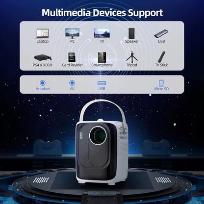 Portable Mini Projector For Home Theater, Native 1080P Projector with Tripod, 150" Display Home Theater, Compatible with Bluetooth/WIFI/USB/SD Card (C)