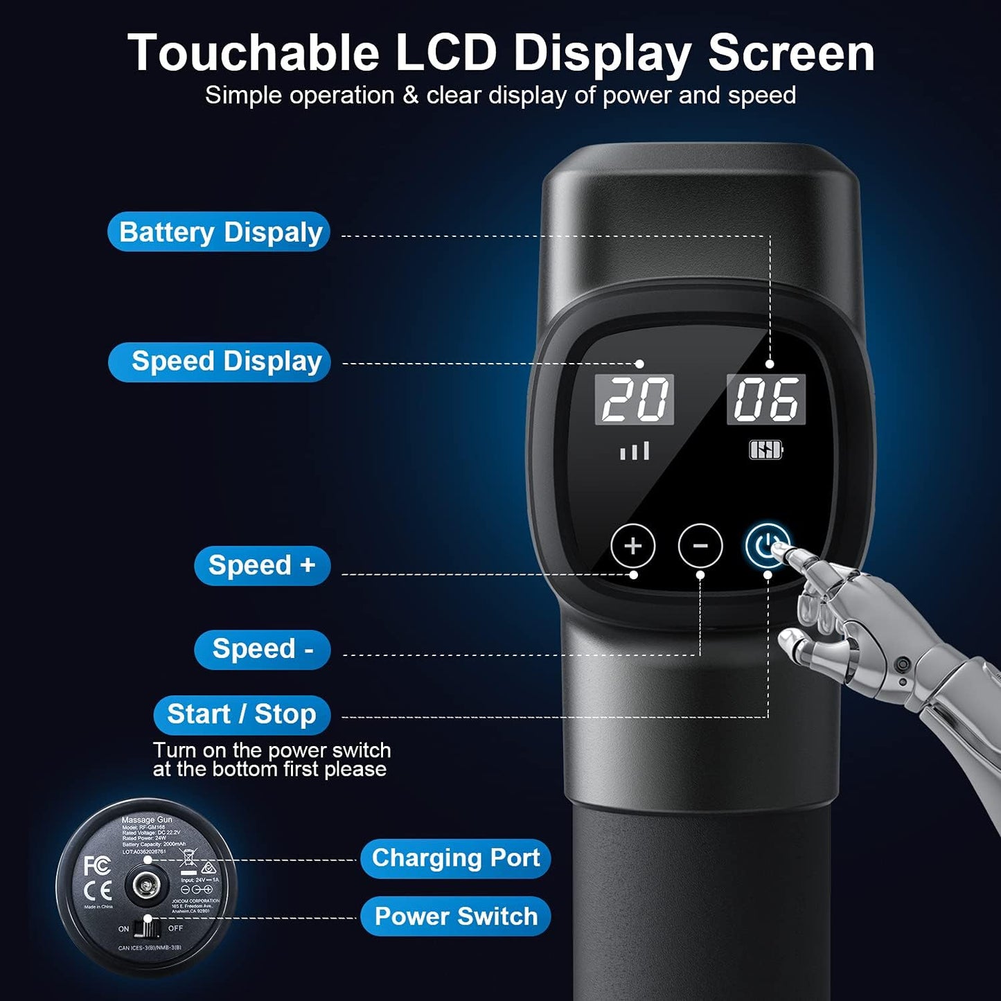 RENPHO Percussion Massage Gun, Professional Powerful Quiet Deep Tissue Massager, 20 Speeds, Electric Massage Gun with Case, 6 Massage Heads for Athletes, Back, Neck, Shoulder Relaxation, Home, Gym