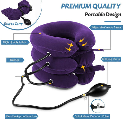 Jaximy Neck Stretcher, Cervical Traction Device, Neck Pain Relief, Adjustable Inflatable Neck Brace& Cervical Pillow, Cervical Neck Traction Device, Cervical Neck Pillow Home Use Decompression(purple)