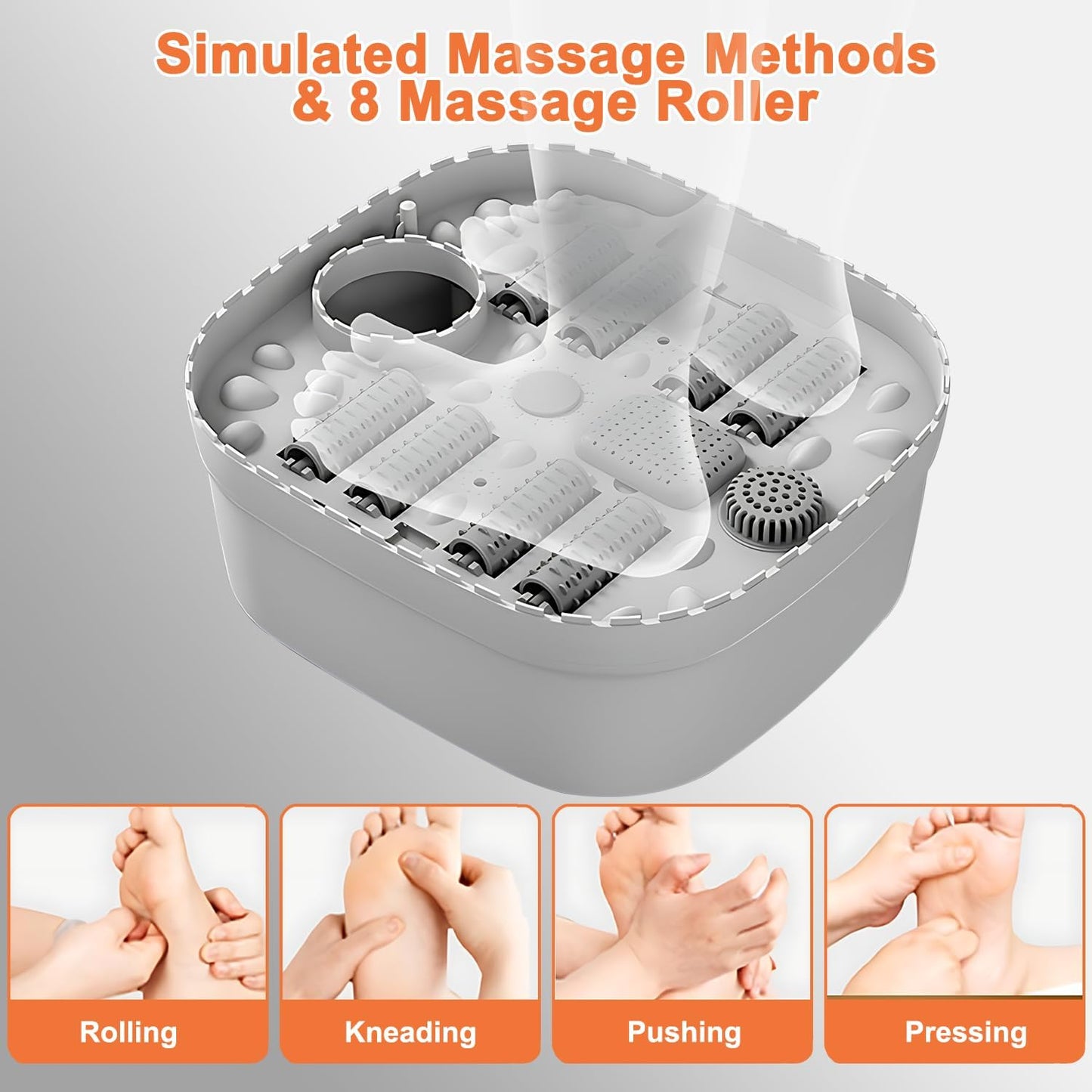 Gluckluz Collapsible Foot Spa Foldable Bath Tub Pedicure Soaking Tub Electric Foot Washer Basin with Remote Temperature Control & Heat Bubbles & 8 Massage Rollers for Feet Stress Relief Home Office