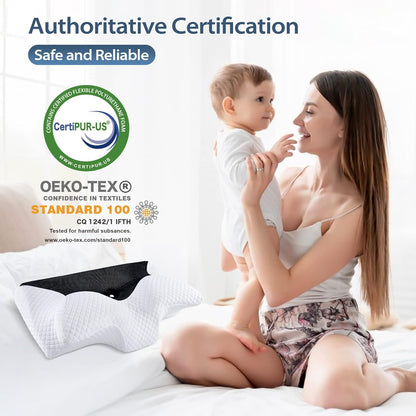 HOMCA Cervical Pillow Memory Foam Pillows - Contour Memory Foam Pillow for Neck Pain Relief, Orthopedic Neck Bed Pillow for Side Sleepers Back and Stomach