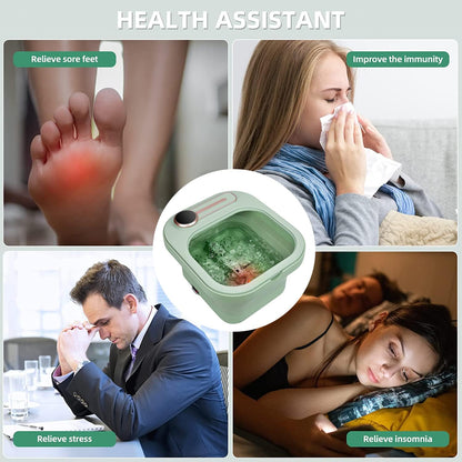 Angju Collapsible Foot Spa Bath with Heat and Bubble Massage and Jets, Pedicure Foot Massager Spa, Electric Foot Soaking Tub with Massage Rollers and Foot File, Heated Foot Spa(Green)