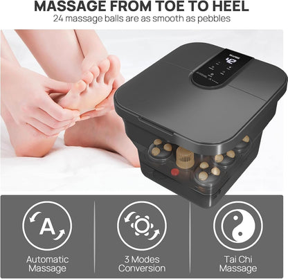 Collapsible Foot Spa Electric Rotary Massage, Foot Bath with Heat, Bubble, Temp Control-remote control, and 18 Motorized Shiatsu Massage Balls
