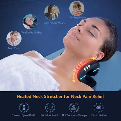 Neck and Shoulder Relaxer with Magnetic Therapy Pillowcase, Heated Cervical Traction Device Pillow with Graphene Pad, Cervical Traction Device for Relieve TMJ Headache Muscle Tension Spine Alignment