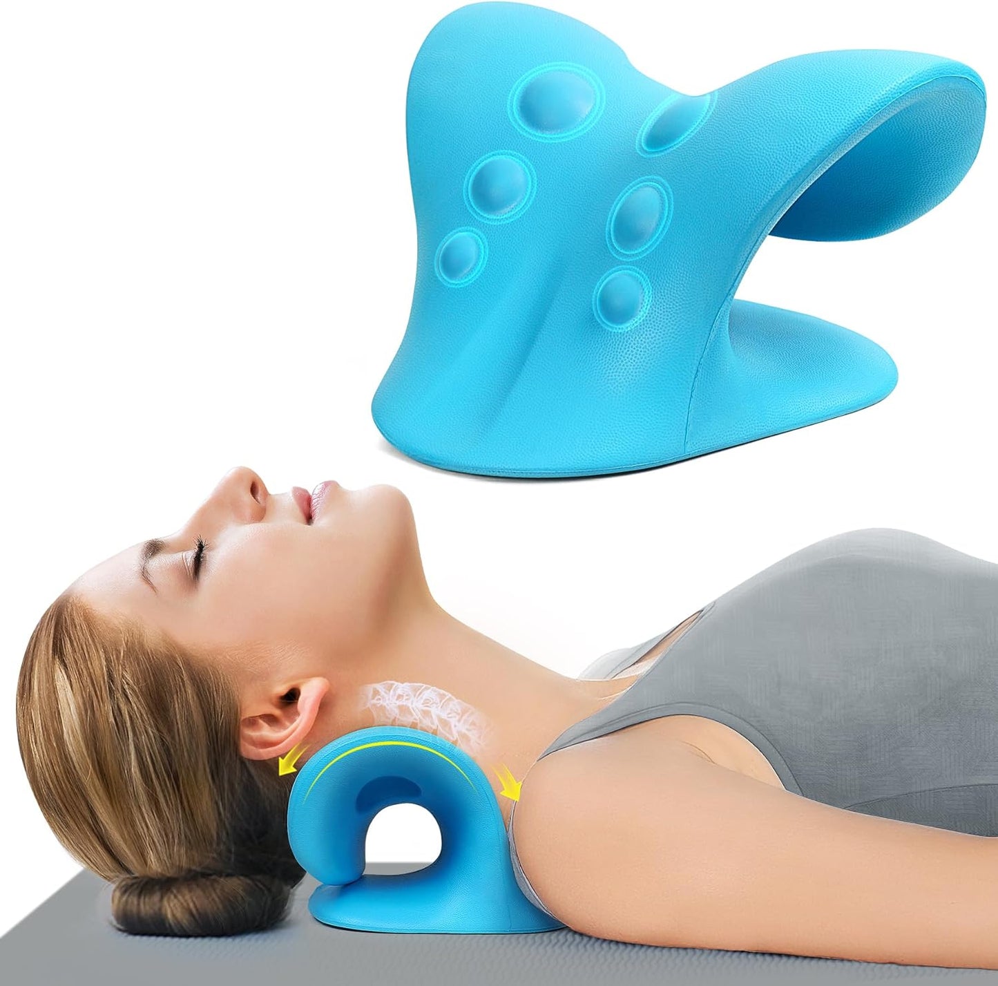 ComfortLife Neck Stretcher for Pain Relief, Neck and Shoulder Relaxer Cervical Traction Device Pillow for Muscle Relax and TMJ Pain Relief (Blue)