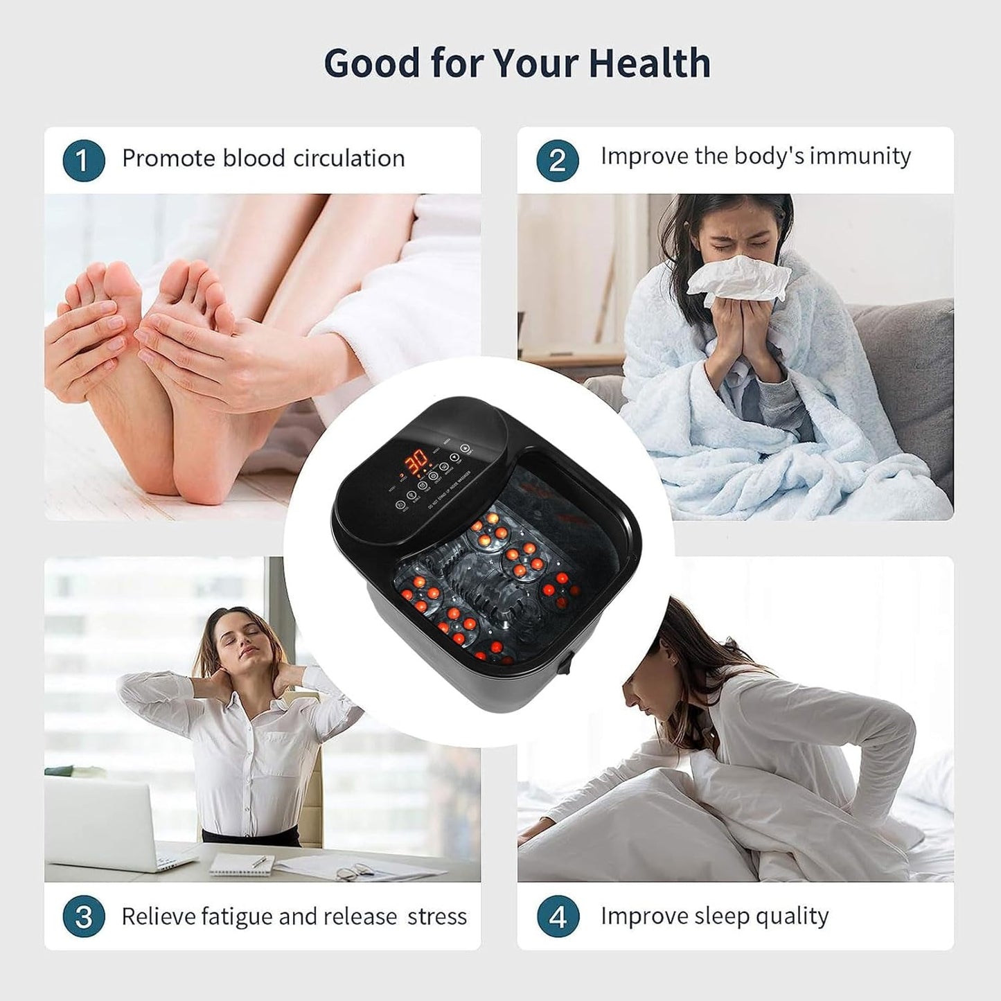 Foot Spa Bath Massager with Heat, and Bubbles - Electric Foot Soaking Basin with Motorized Shiatsu Massage Rollers, Adjustable Time & Temperature (Black)