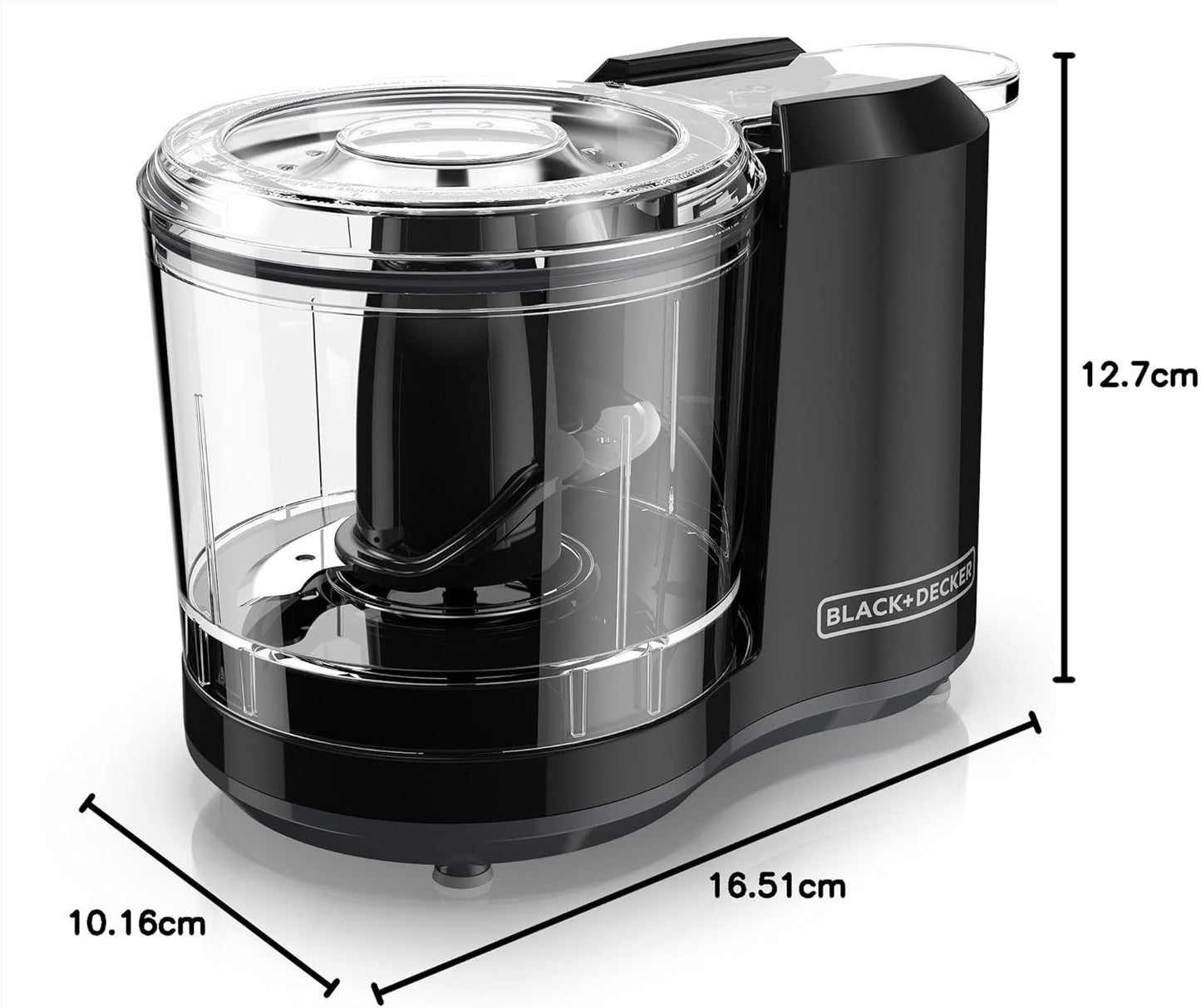BLACK+DECKER Vertical Chopper, 500W, 4 Durable Stainless Steel Blades, 500ml Working Capacity Bowl, Sleek Chrome Trim, Powerful Motor for Chopping, Pureeing & Mincing, Easy to Use, Black - FC500-B5