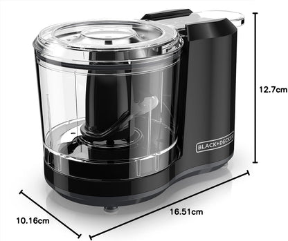 BLACK+DECKER Vertical Chopper, 500W, 4 Durable Stainless Steel Blades, 500ml Working Capacity Bowl, Sleek Chrome Trim, Powerful Motor for Chopping, Pureeing & Mincing, Easy to Use, Black - FC500-B5
