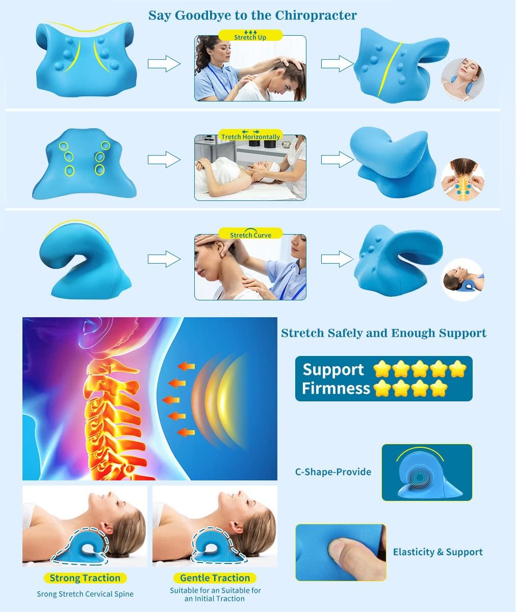 ECVV Cervical Neck Traction Pillow Neck and Shoulder Relaxer Orthopedic Pillow Neck Stretcher for Pain Relief and Muscle Relax with Massage Point