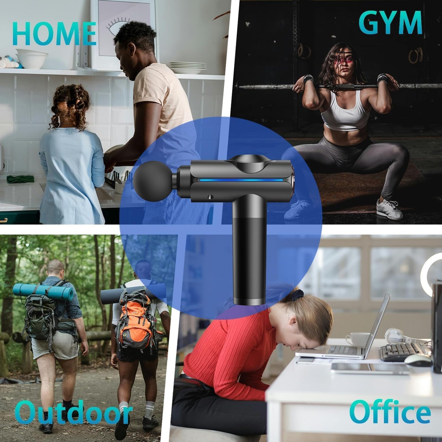 WEKUBA Massage Gun Deep Tissue Massager, Handheld Cordless Percussion Massager LED Touch Screen with 6 Different Massage Heads 20 Speeds for Legs Back Body Pain Relief, Soreness Relief,مسدس تدليك