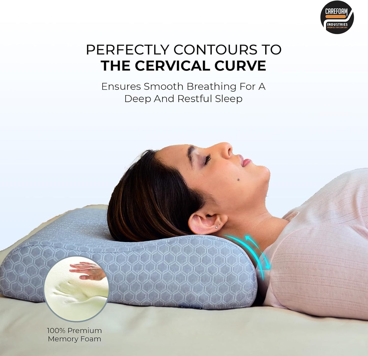 CareFoam Memory Foam Pillow, Contour Cervical Pillow for Neck & Shoulder Pain - Orthopedic Pillow, Neck Cervical Sleeping Pillows for Side & Back Sleepers White Jacquard Cover-Standard (Pack of 2)