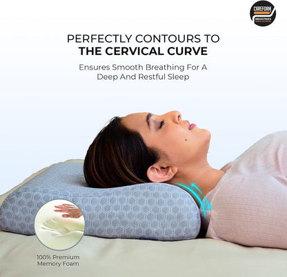 CareFoam Memory Foam Pillow, Contour Cervical Pillow for Neck & Shoulder Pain - Orthopedic Pillow, Neck Cervical Sleeping Pillows for Side & Back Sleepers White Jacquard Cover-Standard (Pack of 2)