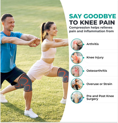 Modvel Knee Braces for Knee Pain Women & Men - 2 Pack Knee Brace for Knee Pain Set, Knee Brace Compression Sleeve, Knee Braces for Knee Pain Meniscus Tear, ACL & Arthritis Pain Relief - Knee Sleeves
