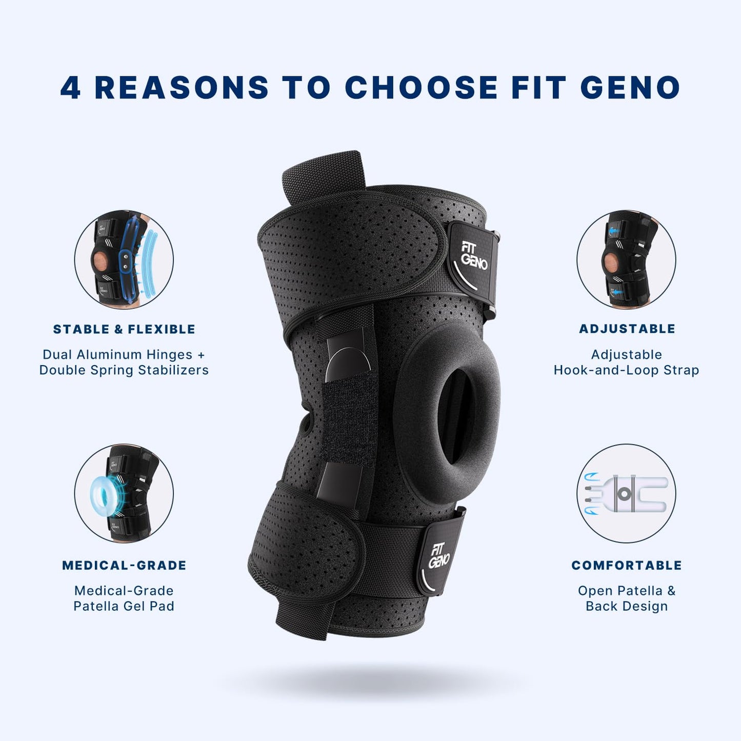 Fit Geno ReActive+ Knee Brace for Knee Pain for Men and Women, Adjustable Hinged Knee Brace with Side Stabilizers for Maximum Knee Support, Ultimate Knee Brace for Meniscus Tear ACL MCL Arthritis
