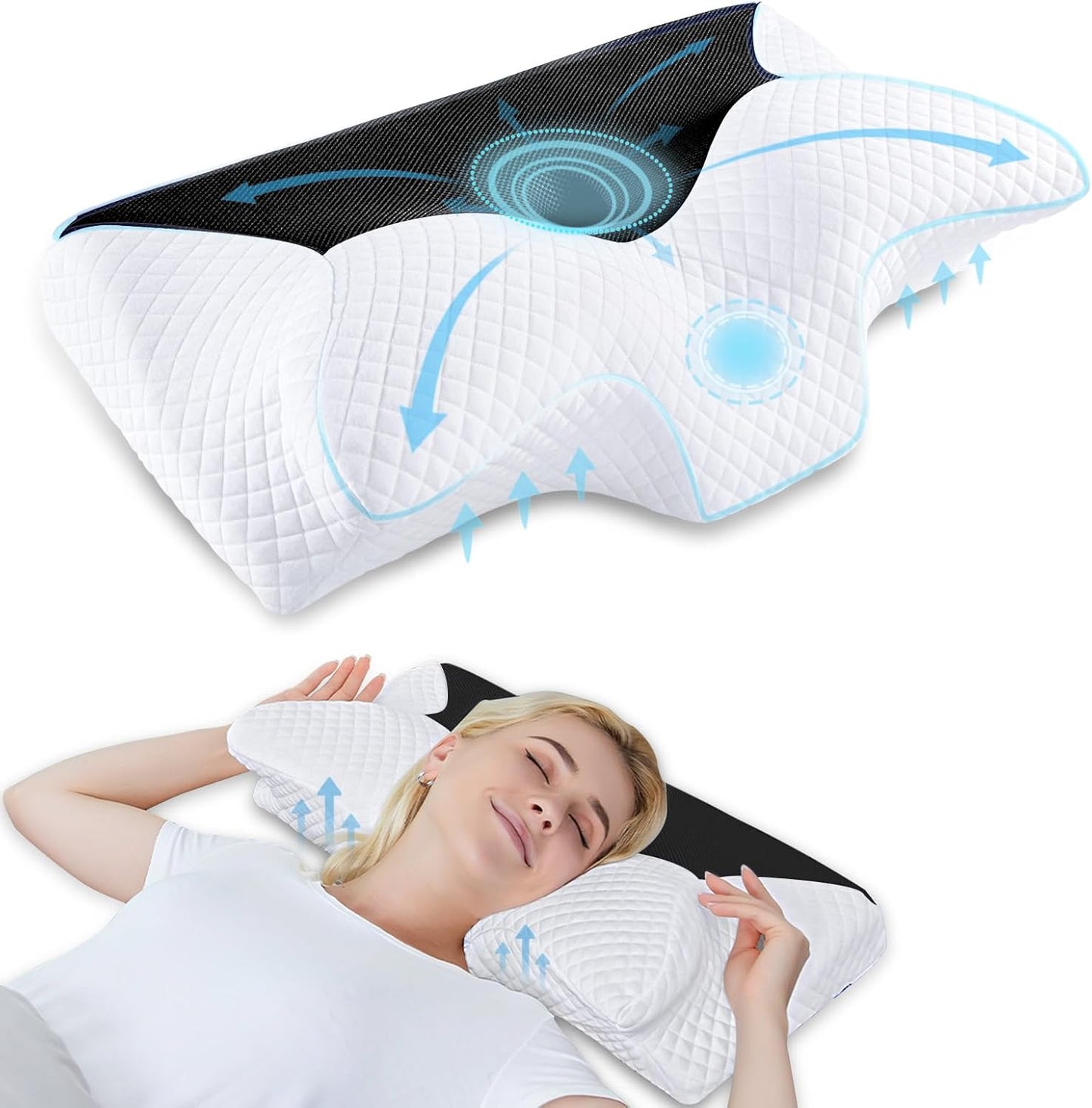 HOMCA Cervical Pillow Memory Foam Pillows - Contour Memory Foam Pillow for Neck Pain Relief, Orthopedic Neck Bed Pillow for Side Sleepers Back and Stomach
