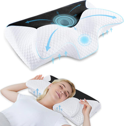 HOMCA Cervical Pillow Memory Foam Pillows - Contour Memory Foam Pillow for Neck Pain Relief, Orthopedic Neck Bed Pillow for Side Sleepers Back and Stomach