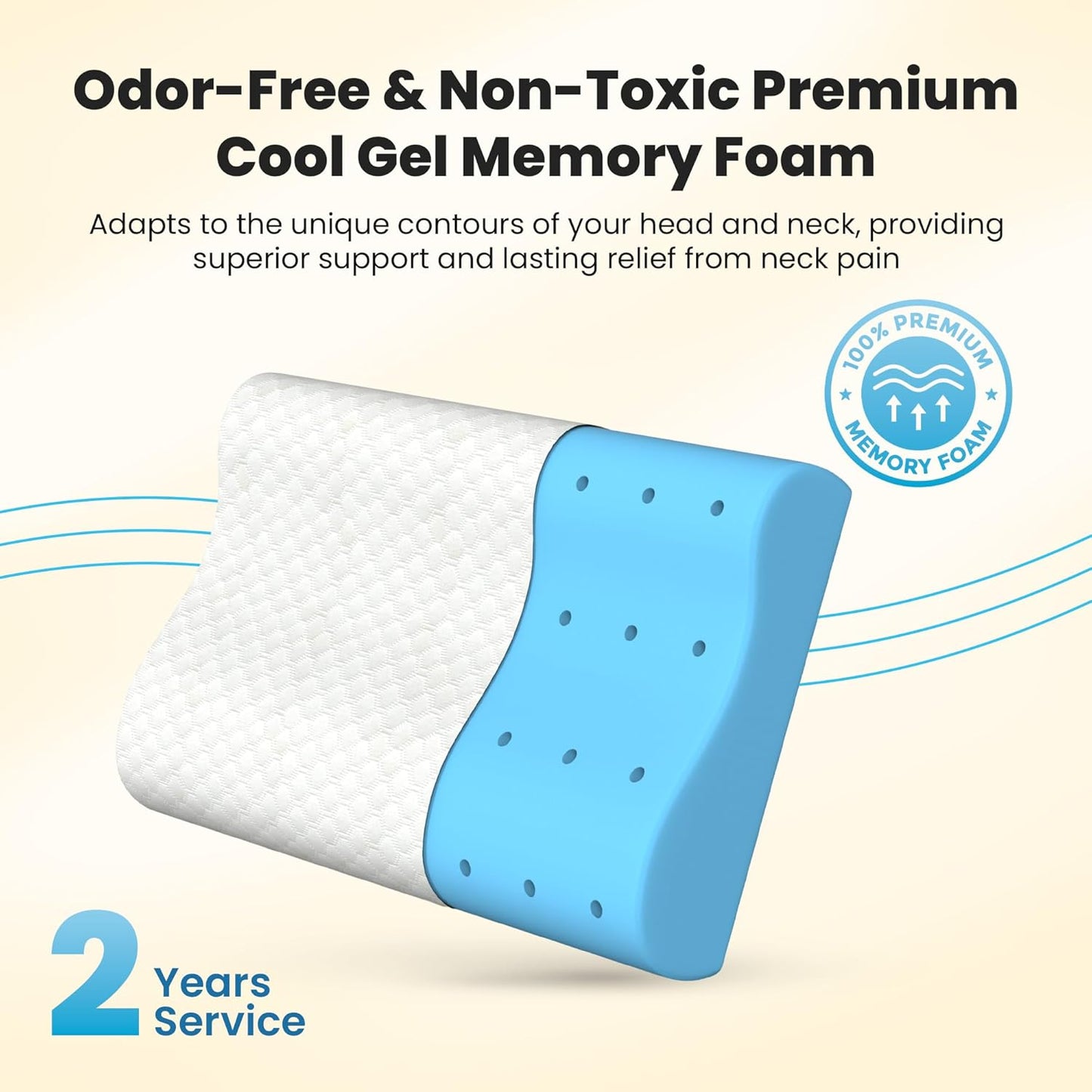 CareFoam Memory Foam Pillow, Contour Cervical Pillow for Neck & Shoulder Pain - Orthopedic Pillow, Neck Cervical Sleeping Pillows for Side & Back Sleepers White Jacquard Cover-Standard (Pack of 2)