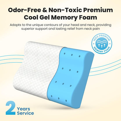 CareFoam Memory Foam Pillow, Contour Cervical Pillow for Neck & Shoulder Pain - Orthopedic Pillow, Neck Cervical Sleeping Pillows for Side & Back Sleepers White Jacquard Cover-Standard (Pack of 2)