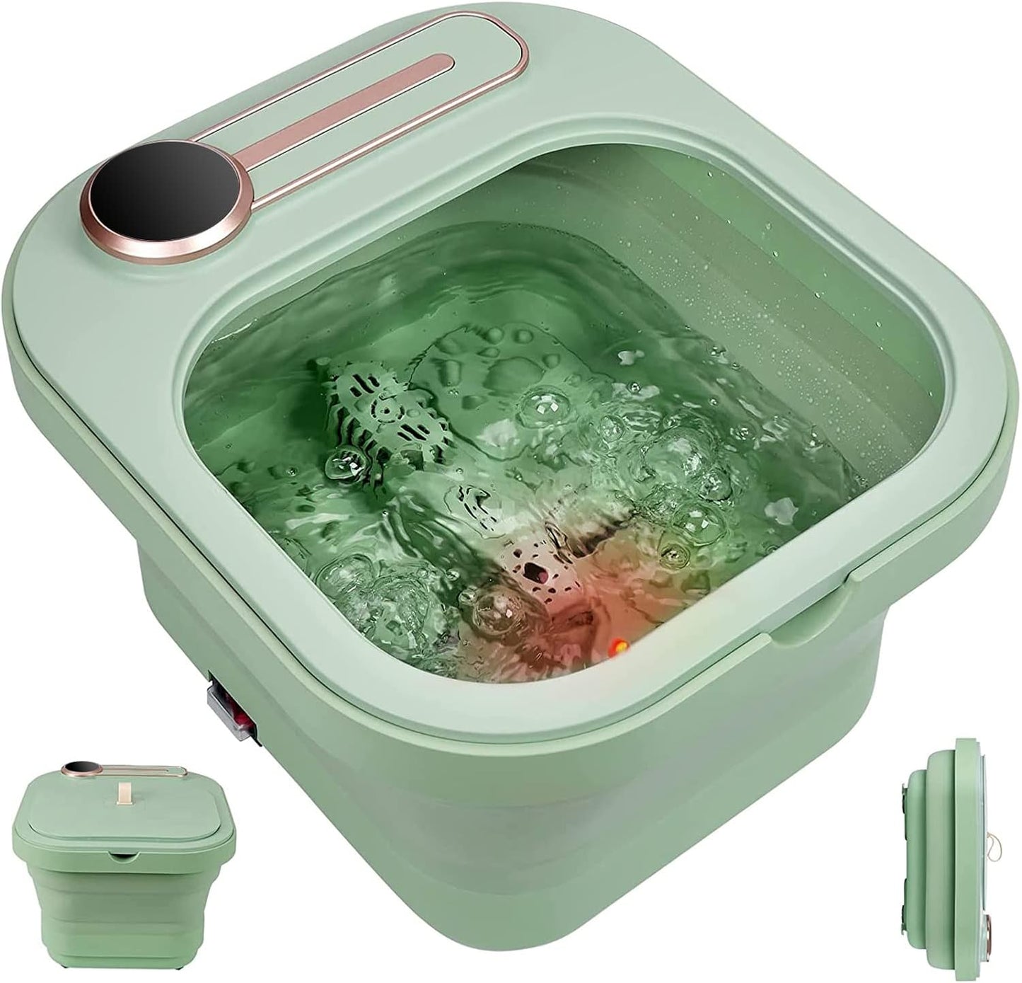 Angju Collapsible Foot Spa Bath with Heat and Bubble Massage and Jets, Pedicure Foot Massager Spa, Electric Foot Soaking Tub with Massage Rollers and Foot File, Heated Foot Spa(Green)