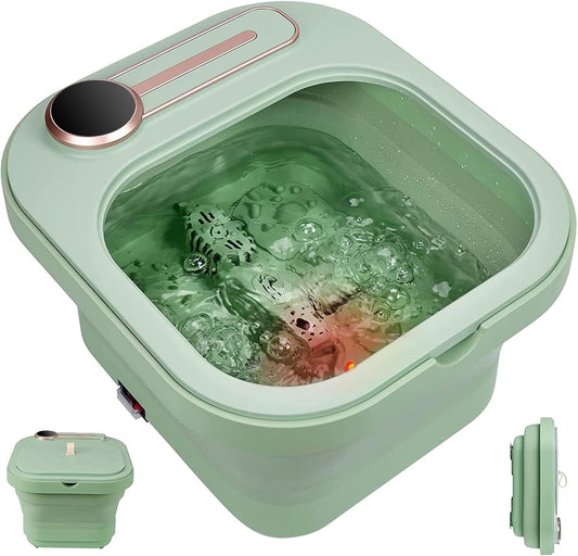 Angju Collapsible Foot Spa Bath with Heat and Bubble Massage and Jets, Pedicure Foot Massager Spa, Electric Foot Soaking Tub with Massage Rollers and Foot File, Heated Foot Spa(Green)