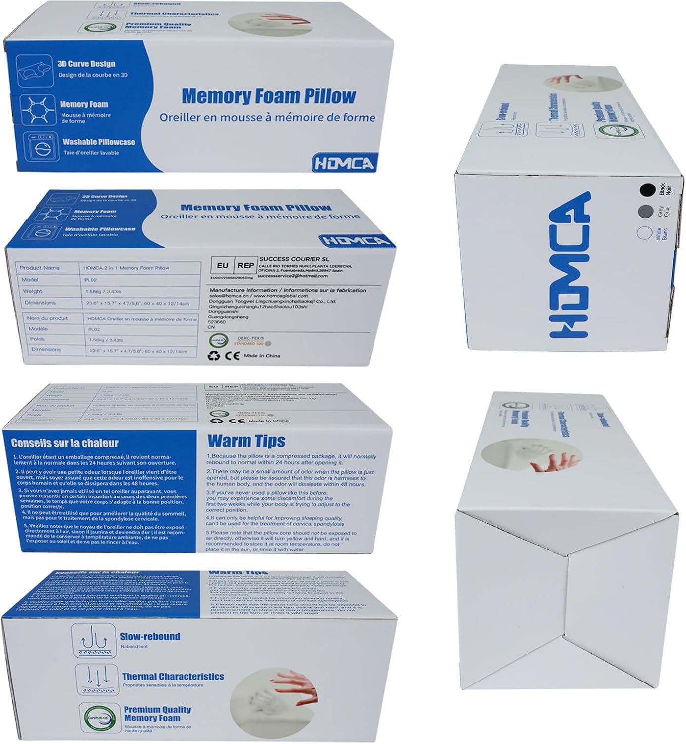 HOMCA Memory Foam Cervical Pillow, 2 in 1 Ergonomic Contour Orthopedic Pillow for Neck Pain, Contoured Support Pillows for Side Back Stomach Sleepers