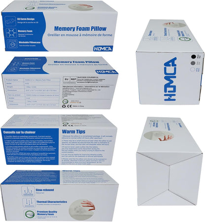 HOMCA Memory Foam Cervical Pillow, 2 in 1 Ergonomic Contour Orthopedic Pillow for Neck Pain, Contoured Support Pillows for Side Back Stomach Sleepers