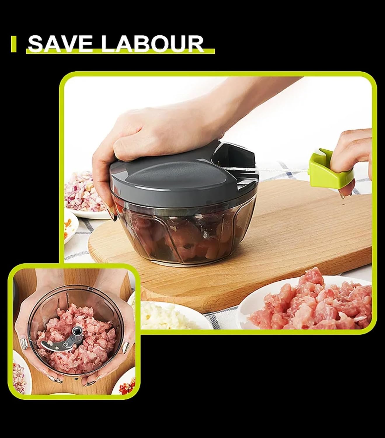 manual garlic choper is time-saving kitchen tool designed to simplify your daily food preparation.ensures while providing excellent control and safety Built with sharp durable stainless steel blades