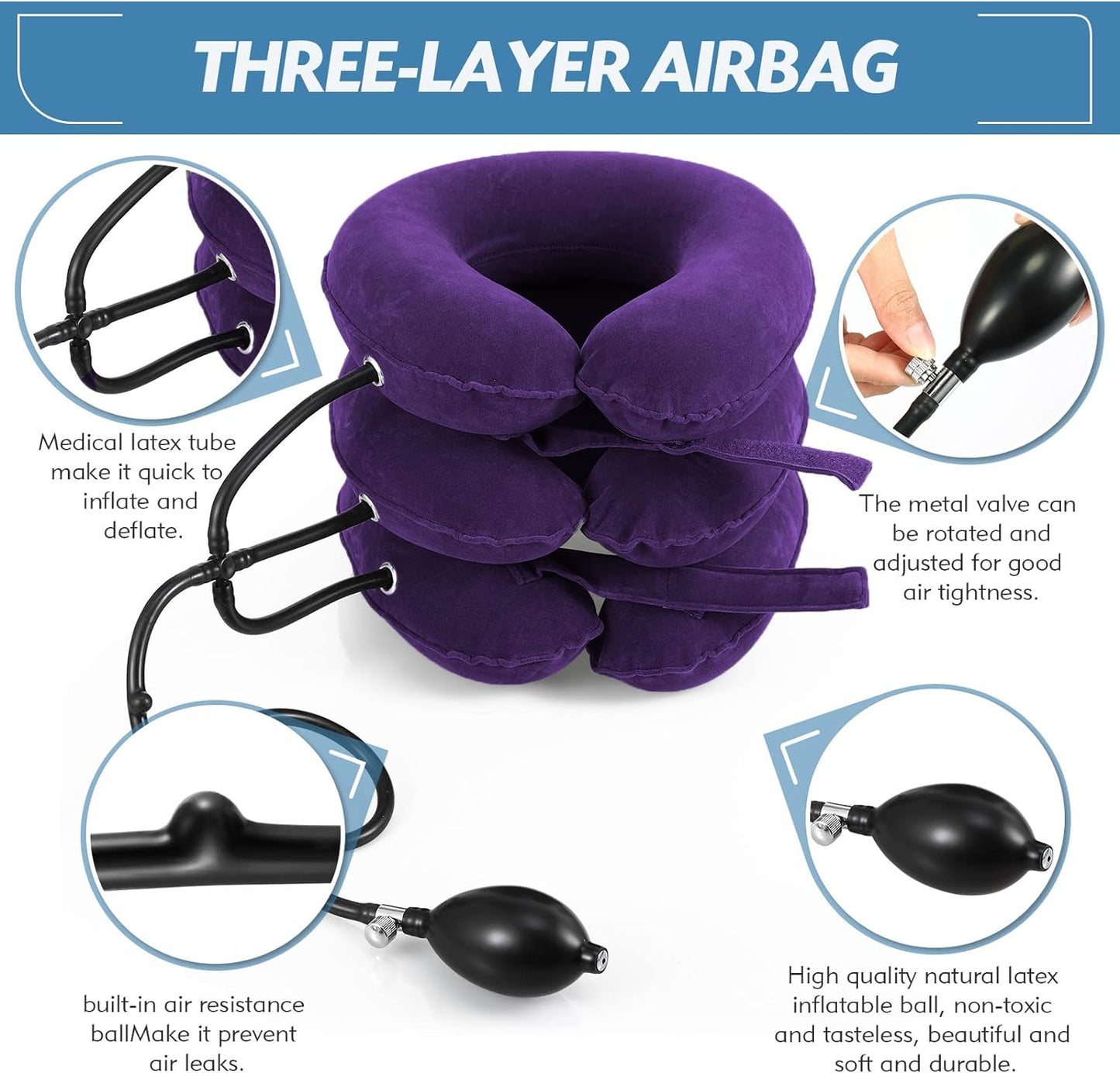 Jaximy Neck Stretcher, Cervical Traction Device, Neck Pain Relief, Adjustable Inflatable Neck Brace& Cervical Pillow, Cervical Neck Traction Device, Cervical Neck Pillow Home Use Decompression(purple)