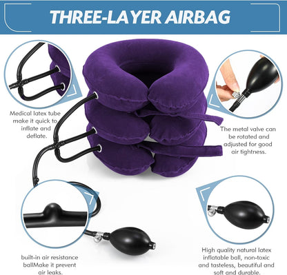 Jaximy Neck Stretcher, Cervical Traction Device, Neck Pain Relief, Adjustable Inflatable Neck Brace& Cervical Pillow, Cervical Neck Traction Device, Cervical Neck Pillow Home Use Decompression(purple)