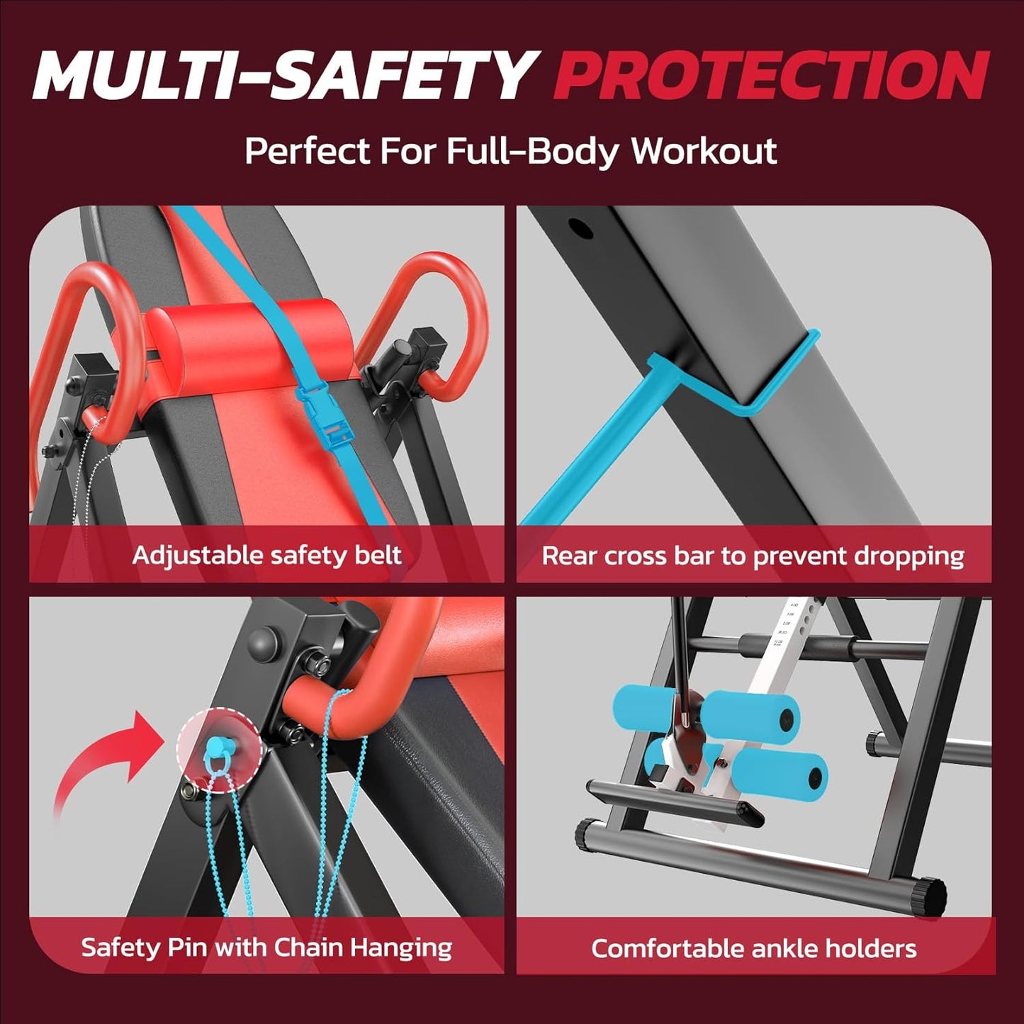 YOLEO Gravity Heavy Duty Inversion Table with Headrest & Adjustable Protective Belt Back Stretcher Machine for Pain Relief Therapy