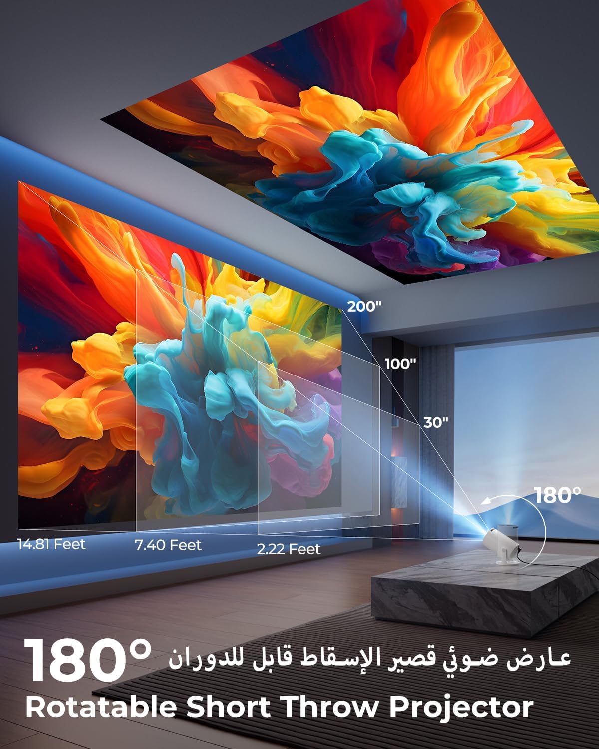 New Upgraded HY300 Pro+ Mini Projector with WiFi and Bluetooth Built in Apps, Smart Portable Projector with 180° Rotation, Auto Keystone, Support 4K, Compatible with HDMI/USB/TV Stick/phone/Laptop